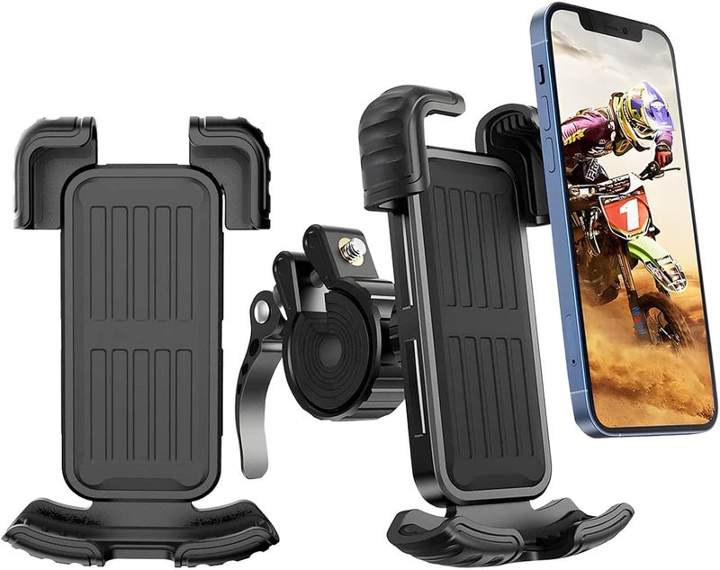 Marspeeder 2 Packs Bike Motorcycle Phone Mount,[Ultra Metal] Bike Motorcycle Phone Holder with Security Lock, Bicycle Phone Mount with Soft Cushion & Adjustable Clip Compatible with 4.7''-6.8'' Phone - Image 1